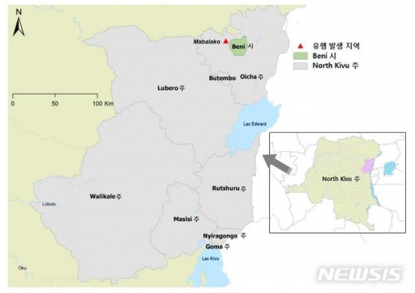 콩고민주공화국의 에볼라바이러스병 발생지역.