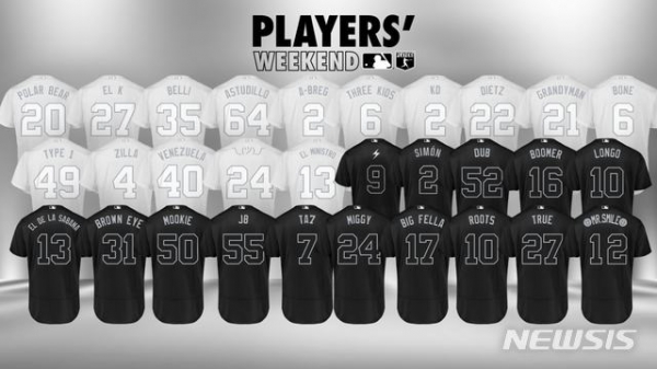MLB닷컴이 올해 플레이어스 위크엔드 기간 선수들이 입을 유니폼과 별명을 공개했다. (사진-MLB 닷컴 캡처)