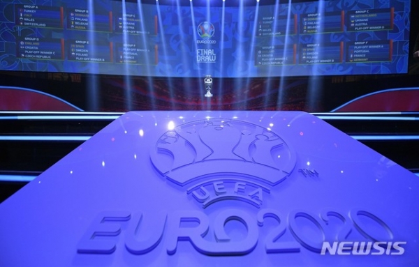 2019년 11월 30일(현지시간) 루마니아 부쿠레슈티에서 2020 유럽축구선수권대회(유로2020) 본선 조추첨 결과가 발표된 모습. 2020.3.17.
