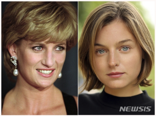 사진 왼쪽은 영국 다이애나 왕세자비. 오른쪽은 영국 왕실을 다룬 넷플릭스 자체 제작 시리즈 '더 크라운'에서 젊은 다이애나비 역할을 밭은 배우 에마 코린. 2020.12.07.