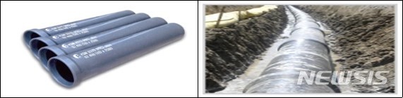 담합에 이용된 폴리에스터 수지 하수관(왼쪽)과 현장 시공 모습. (사진=공정거래위원회 제공)